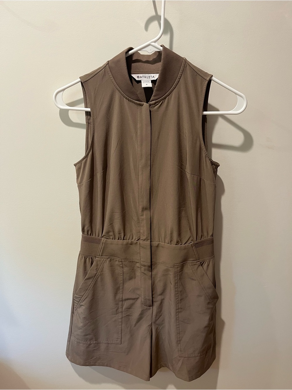 Athleta Sleeveless Utility Romper in Taupe Brown